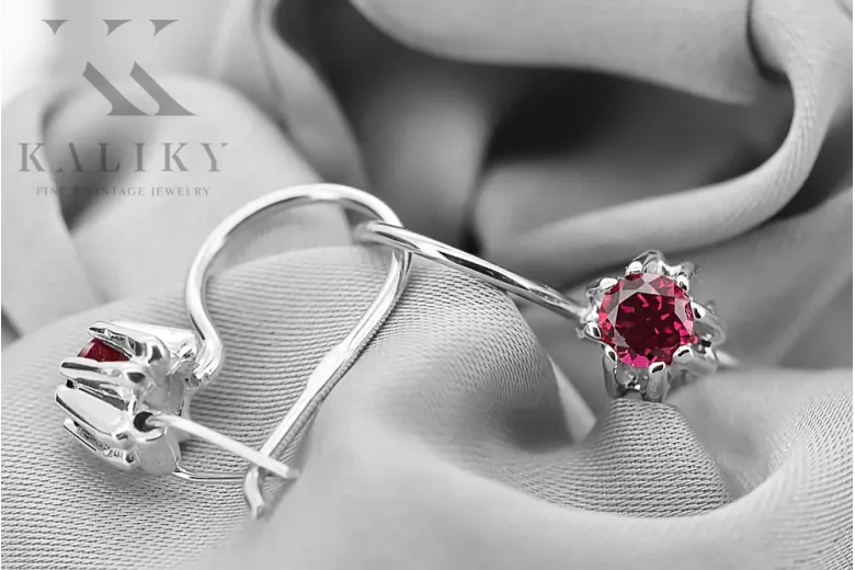 Стерлинговое серебро 925 пробы 14k 583 Ruby Серьги vec053s Русский Советский СССР Винтаж украшения Ар-деко style